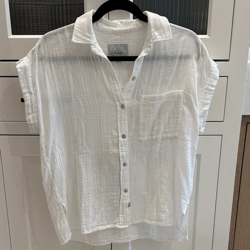 Rails White Textured Button-Up Blouse